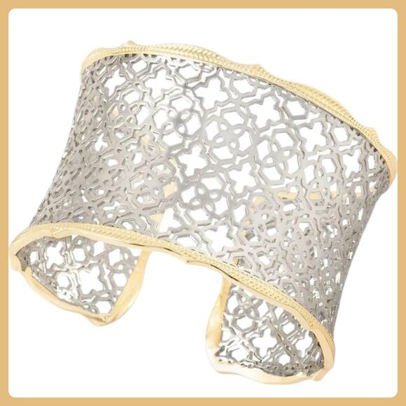 Kendra Scott Candice Statement Cuff Bracelet – Gold & Silver Filigree Adjustable - Picture 3 of 14